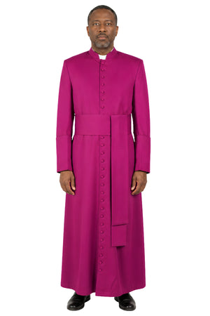 Red-purple fuchsia cassock for men with button-front closure and matching cincture sash